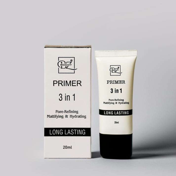 Beauzy 3 in 1 Long Lasting Primer 20ml | Pore Refining, Mattifying & Hydrating Face Primer | Smooth Base for Makeup | Lightweight, Oil-Control, Blurring Formula
