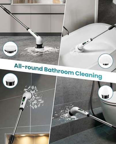 Electric Spin Scrubber, Cordless Cleaning Brush, Shower Scrubber with 9 Brush Heads 2H Power Dual Speed, Adjustable Extension Handle, IPX7 Waterproof for Tub Tile Floor Car, LX A-J1 - Thumbnail 3
