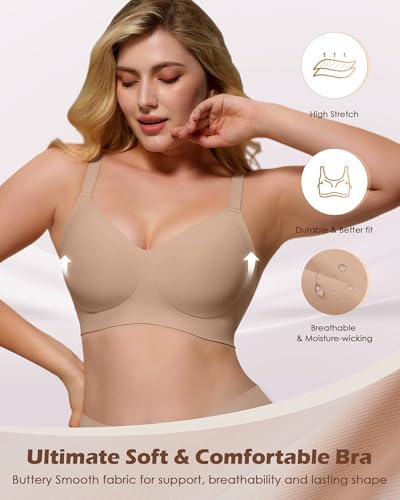 As Fairy Womens Soft Comfortable No Underwire Bras V Neck Seamless Push Up Bralettes Full Coverage Tshirt Brassiere(Dark Nude 38C) — view 3