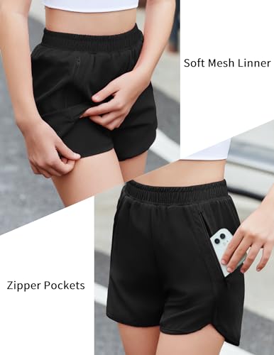 Zaclotre Girls Athletic Shorts with Zipper Pockets High Waisted Running Shorts Soccer Gym Sports Active Short for Kids4