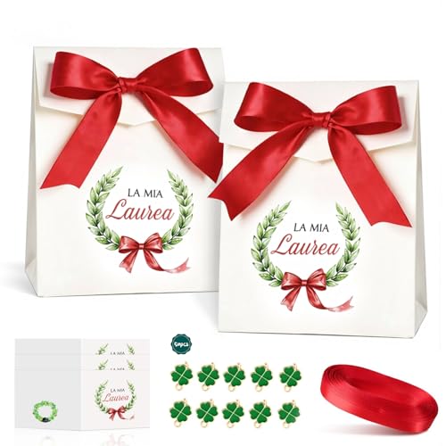 50 Stück Geschenkboxen zur Abschlussfeier: Geschenkboxen mit Geschenkanhängern vierblättrigen Kleeblatt-Anhängern und Schleifenband - Dekoration für die Glückwunschfeier (50 PCS)