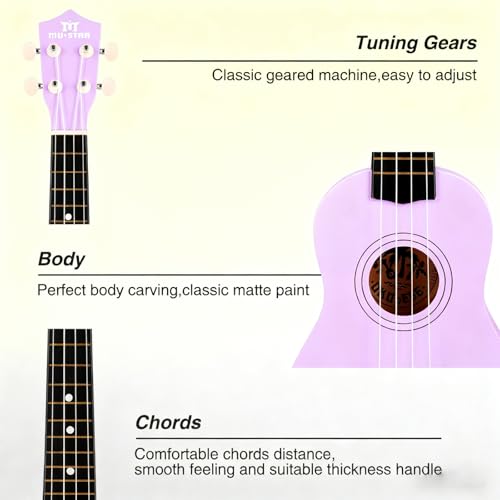 MUSTAR Soprano Ukulele for Beginners Kit – 21 Inch Basswood Ukuleles for Beginner, Ukulele Pack With Gig Bag, Strap, Purple Ukuleles Set - Les Beatles, Paul McCartney, John Lennon, RIngo Starr, George Harrison MUSTAR Soprano Ukulele for Beginners Kit - 21 Inch Basswood Ukuleles for Beginner, Ukulele Pack With Gig Bag, Strap, Purple Ukuleles Set – Image 4