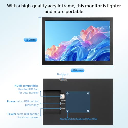 Image of ELECROW 8 Inch Touchscreen Monitor, 1280x800 IPS LCD HD Display with Stand, Portable Capacitive Touch Screen Compatible for Raspberry Pi 3 /4 /5, Win 11 /10 /8 /7, Jetson Nano, laptops, Game Consoles