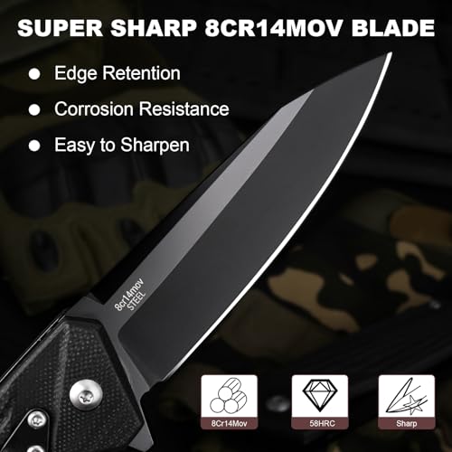 Image of AUBEY Pocket Knife, 8Cr14Mov Steel Blade 3.54 inch, Multitool Folding Knife HYG | Glass Breaker, Seat Belt Cutter, G10 Handle, Gift for EDC, Outdoor, Survival, Camping, Hiking, Outdoor Use & Road Trips