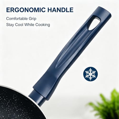 CYPHERTAN NonStick Wok 11''/5QT Woks & Stir-fry Pans Nonstick Granite Wok Pan Deep Frying Pan, Compatible with All Stovetops (Navy Blue) - image 3