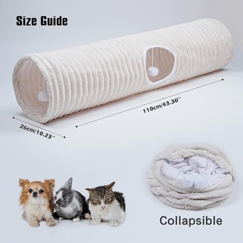 Image of FORMYCATIE Luxurious Cat Tunnel,43 inch Straight Cat Tunnel Toys with Balls for Indoor,Collapsible Peekaboo Cave for Kitten (White Stripe)