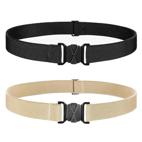 JASGOOD 2 Pack Women No Show Stretch Belts Flat Buckle Elastic Belt for Jeans Pants
