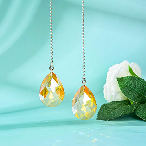 Image of 2 PCS Crystal Champagne Prism Drop Ceiling Fan Pull Chain Extender Decorative Switch
