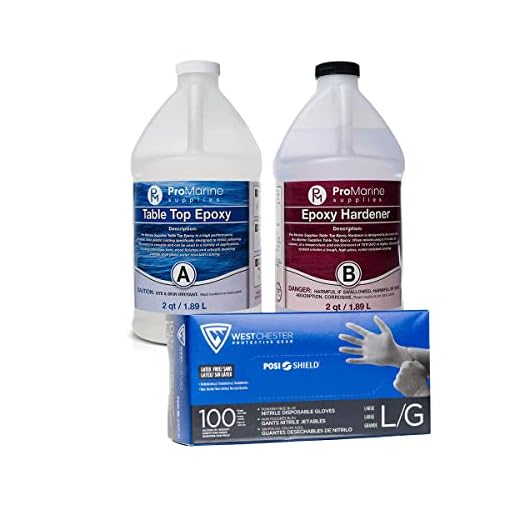 Pro Marine Supplies Crystal Clear Table Top Epoxy Bundle with Crafting Disposable Gloves | 1-Gallon Clear Epoxy Resin Kit with Posi-Shield Powder-Free Gloves | 50 Pairs / 100 Gloves per Box Bundle Kit