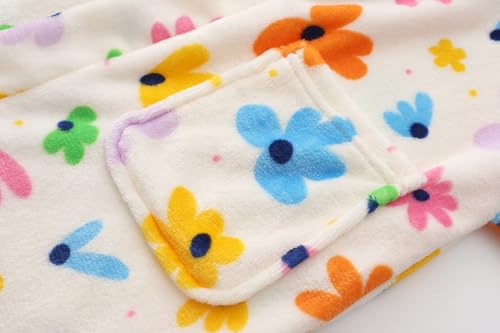 Image of Girls Fleece Hooded Robes, Warm Printed Bath Robe for Kids Soft Fuzzy Bathrobe for Gifts