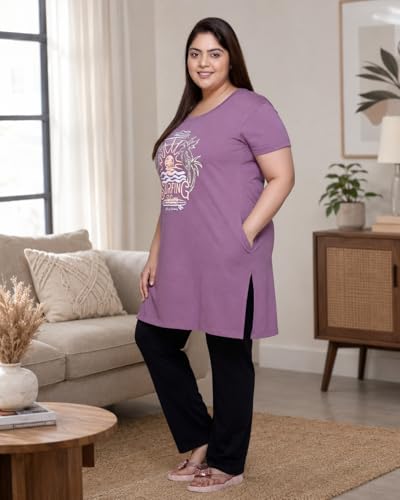 Image of In Love Women's Printed Cotton Plus Size Longline T-Shirt with Pockets | Cotton fabric - soft longline T-shirt with easy plus-size fit