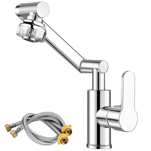 Grifo de baño, giratorio 360 grados, grifo de baño con manguera de conexión de 60 cm, agua fría y caliente, modos de salida de agua fría, grifo de baja presión, grifo de baño (plata)