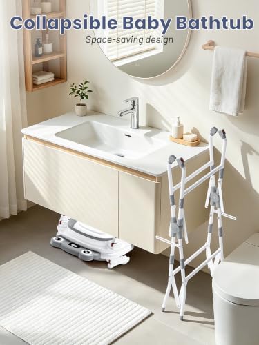 Baby Bathtub with Stand Collapsible Tub with Cushion Standing — 사진 6