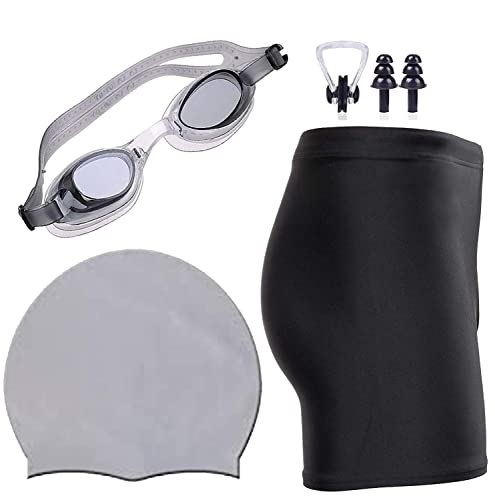 Image of Swimming Combo Kit for Men & Boys | Swimming Shorts (28-34), Goggles, Silicone Cap, Ear Plugs & Nose Clip | Regular Fit Swimwear Set - Grey