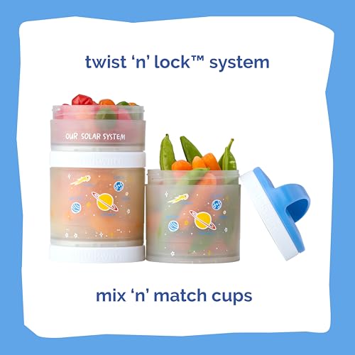 Image of Whiskware Stackable Snack Containers for Kids and Toddlers, 3 Stackable Snack Cups for School and Travel, Our Solar System(Pack of 1)
