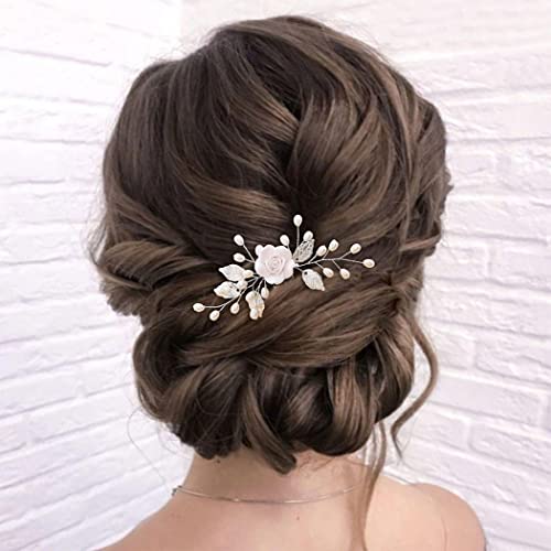 Gorais Flower Bride Wedding Hair Comb Pearl Bridal Hair Pieces Leaf Hair Accessories For Women And Girls (A-Silver) #TOP3
