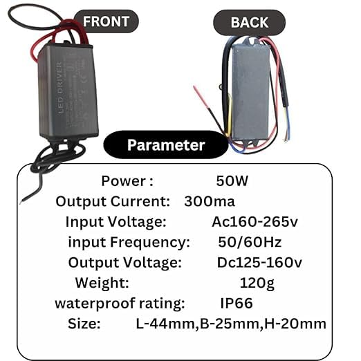 Image of 3 Quantity 50Watts 300mA LED Flood Light Driver | Input: AC 175-265V | Output: DC 120-180V | IP-65 | BIS Approved (Pack of 3)