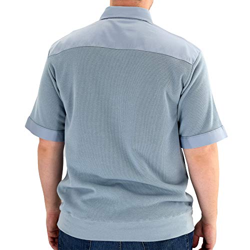 Mens Short Sleeve Solid Knit Banded Bottom Shirt with Woven Chest Panel 6041-22N (XL, Chambray)2