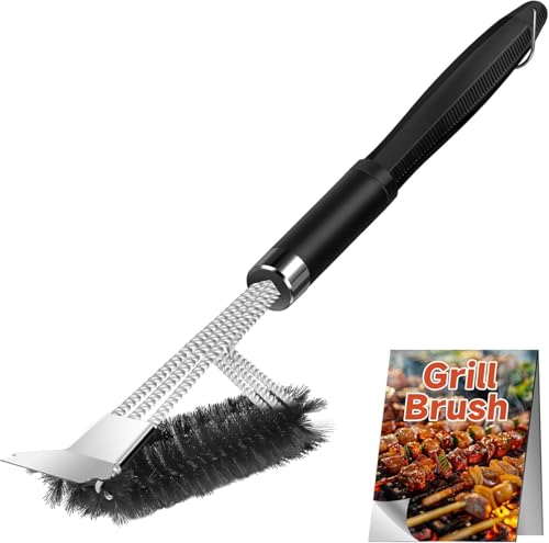 ChlorBlu Brosse Barbecue en Acier Inoxydable, 3 en 1 Brosse BBQ avec Grattoir et Manche Réglable, 360° Brosse de Nettoyage pour Grille, Brosse Metallique Barbecue pour Jardin, Camping, 45cm Grill Brus