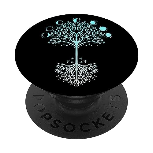 BoredKoalas Baum des Lebens Mondphasen Kunst Spirituelle Meditation Yoga Yogi PopSockets Klebender PopGrip für Smartphones mit glatten, harten Plastikgehäusen (Schwarz)