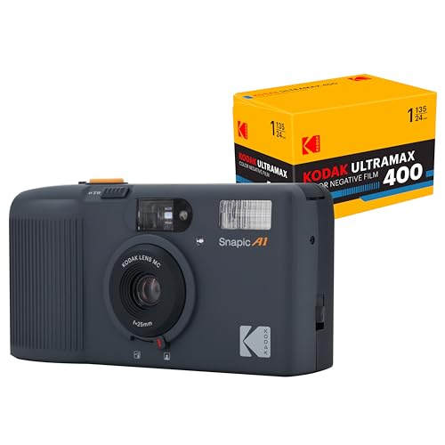 KODAK Snapic A1 35mm Film Camera 35mm Reusable 2-Zone Focus Lightweight Compact (Rhino Grey) Bundle with Kodak Ultramax 400/24EXP 35mm Roll Film