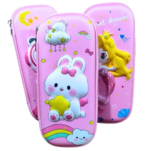 Estojo Infantil Escolar 3D Volta As Aulas Escola Menina Rosa Panda Astronauta Coelho 36 Lápis Canetinha Giz Tesoura Cola Kit Escolar (Rosa Coelho)