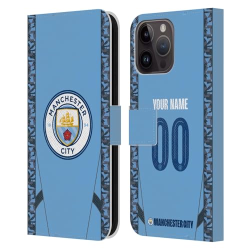 Coque en cuir Manchester City pour iPhone 15 Pro Max, finitions et badges soignés