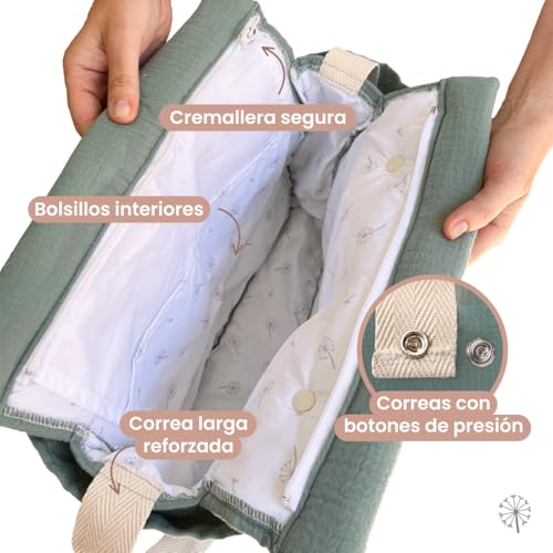 MIMUSELINA Bolso Carro Bebe | Pañalera Bebe organizador para silla paseo con gran capacidad | Bolso Maternidad Elegante y Práctico | Hecho en España | Mint Standard - imagen 3