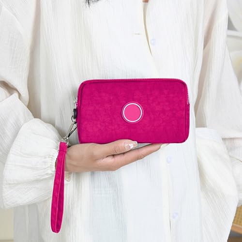 Wallet for Men Women,Large Capacity Wristlet Wallet Oxford Cloth Pouch 3 Layers Handbag Purse,Rose Red3