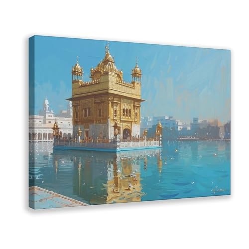 Peinture a l'huile sur toile Temple Sikh : tableau decoration salon chambre 61x91