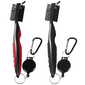 OBTANIM 2 Pack Golf Club Brush Groove Cleaner Tools with Retractable Zip-line Aluminum Carabiner for Golf Club Bag Accessories
