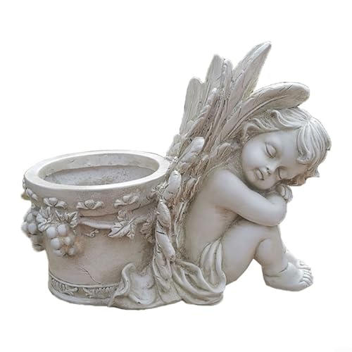 Fauhapyway Pot de fleurs en résine en forme d'aile d'ange avec trous de drainage, pour plantes grasses, petites plantes, décoration de jardin (angle droit)