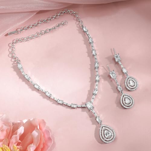 Image of Rubans Necklace Set American Diamond and Zirconia Statement Jewellery Gift for Women & Girls