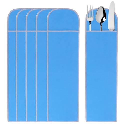 Xingch Silberne Besteck-Aufbewahrungstaschen, antioxidative Silberbesteckhüllen, elegant und praktisch, blaue Stofftaschen zum Schutz von Besteck und Küchenutensilien (6 Stück)