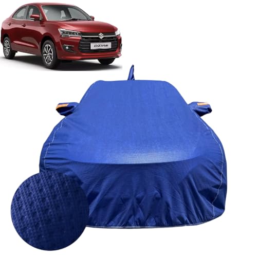 Image of Car Cover for Maruti Suzuki Dzire (2024-2026) | 100% Waterproof Cover with Antenna & Reflective Mirror Pockets | Dustproof, Scratchproof, Heatproof Dzire Car Cover |Soft Cotton Lining| Blue