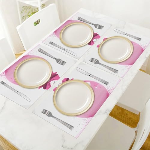 Set de table Noël rose en vinyle tissé durable de qualité premium