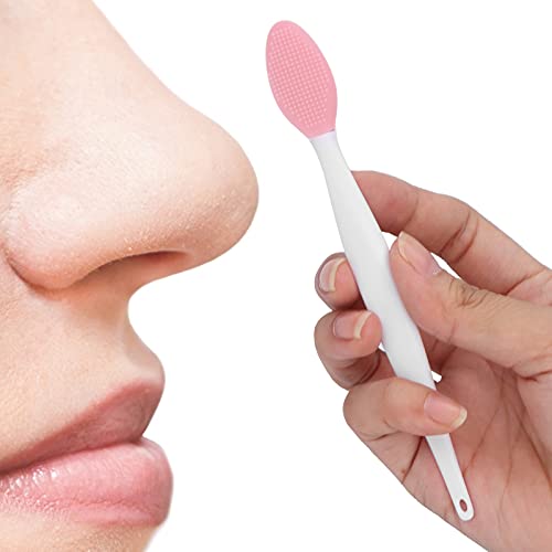 Silikon-Nasenreinigungsbürste, Silikon-Peeling-Lippenbürste, Tiefenreinigungs-Peeling-Lippenbürste mit Doppelseitiger Oberfläche, Gesichtsbürste Zur Reinigung von Mitessern,(Rosa)
