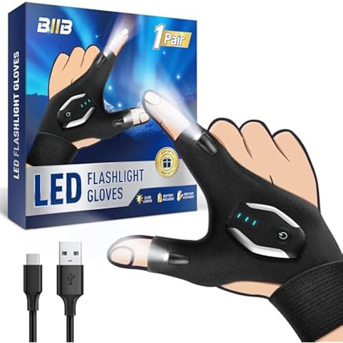 BIIB Rechargeable Flashlight Gloves, Birthday Gifts for Men Dad Him Husband