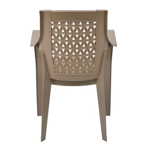 Image of Nilkamal Elevate Plastic Chair with Arm | Set of 4 | Stackable Chair | for Living Room, Bed Room, Kitchen, Balconies, Outdoor | Rattan Dark Beige