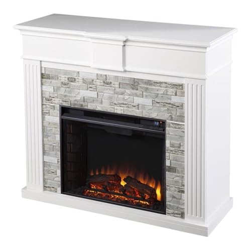 SEI Furniture Bondale Electric Fireplace w/Faux Stone Surround, White