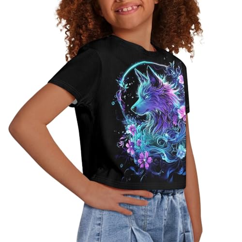 Image of Girls Summer Crop Top Outfits Short Sleeve T Shirts Kids Cute Clothes Tees Blouse