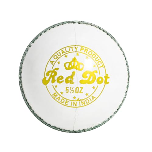 Image of DSC Red Dot Cricket Leather Ball - Professional Alum Tanned, Hand-Stitched 4-Piece Construction for Better Seam Grip, Club & Tournament Match Play (White, Pack of 1)