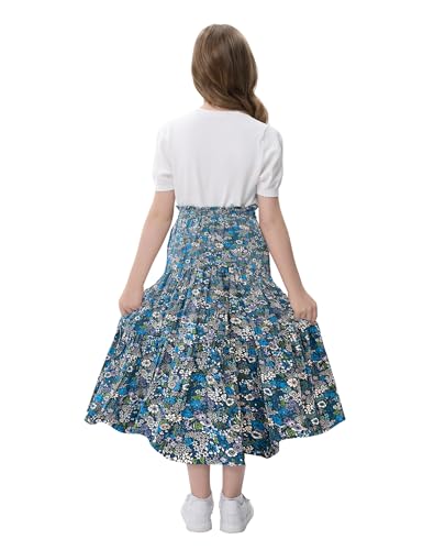 Image of Maxi Skorts Skirt for Girls Button Front High Waisted Long Skirt with Belt Ruffled Skirts with Pocket 3-12Years