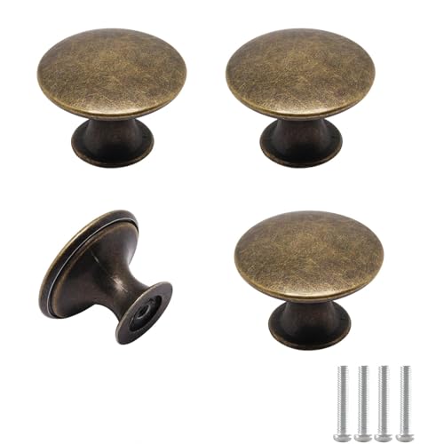 ASENTER 4 Pcs Antique Brass Kitchen Cabinet Knobs Cupboard Door Knobs Drawer Handle Pulls Dresser Knobs with Screws for Bathroom Drawer Door Hardware