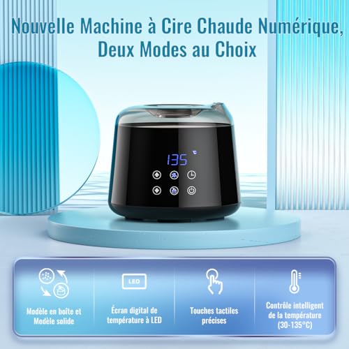 500ML Chauffe Cire, Réglable 30-135°C, Appareil a Cire Chaude Épilation Avec Fonction de Chauffage Différé, Bol en Silicone, Kit Epilation – vue 3