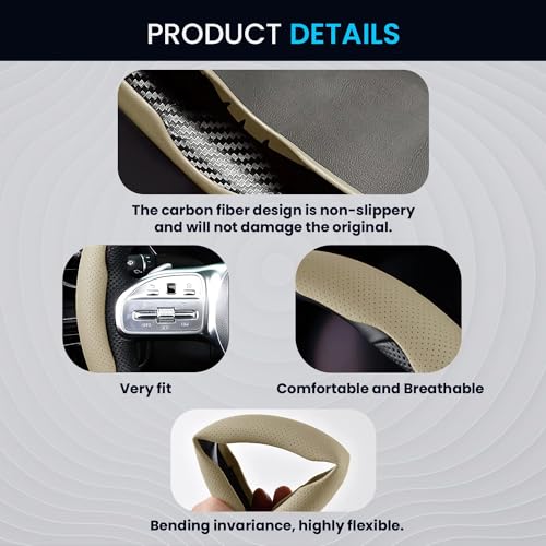 Image of KINGSWAY Premium PU Leatherette Beige Steering Wheel Grip Cover Compatible with Morris Garages (MG) Comet EV (2023 Onwards) - Universal Use and Non-Slip Car Interior Accessories, Set of 2 Pieces