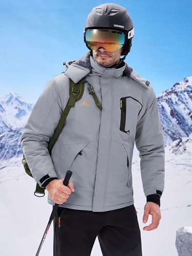 Image of WULFUL Men's Ski Jackets Warm Winter Snow Windbreaker Resistant Snowboard Fleece Coat Mountain Waterproof Parka with Hood