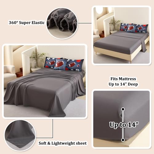 Image of 6 Pcs Sports Bedding Set for Boys Twin Comforter Set, Soccer Basketball Baseball Football Boys Bedding Sets with Sheets