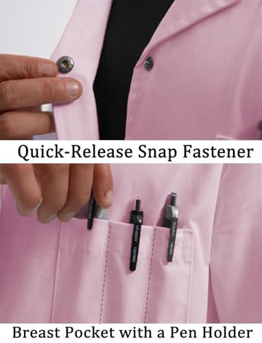 Image of Women's Lab Coats Snap Closure 4 Pockets Elastic Cuffs Professional Medicas Long Sleeve Labcoats Scientist College