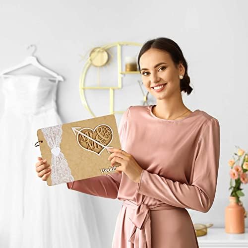 LOOPES 4Pcs Wedding Guest Book Set,Personalized Guestbooks Wooden Heart Frame for Visitor Book Wedding Memorial Table Decoration Wedding Letter Box Rustic Wedding Guest Book